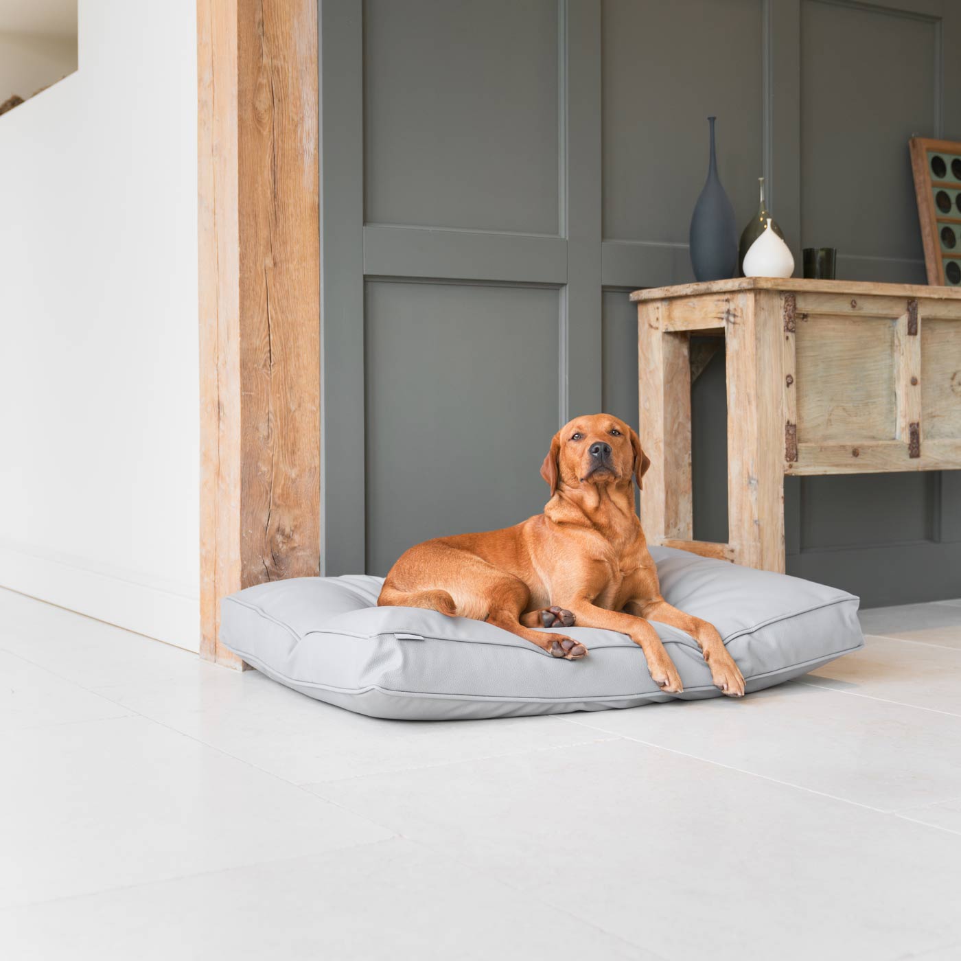 Dog Cushion With Removable Cover in Rhino Tough Granite Faux Leather by Lords & Labradors