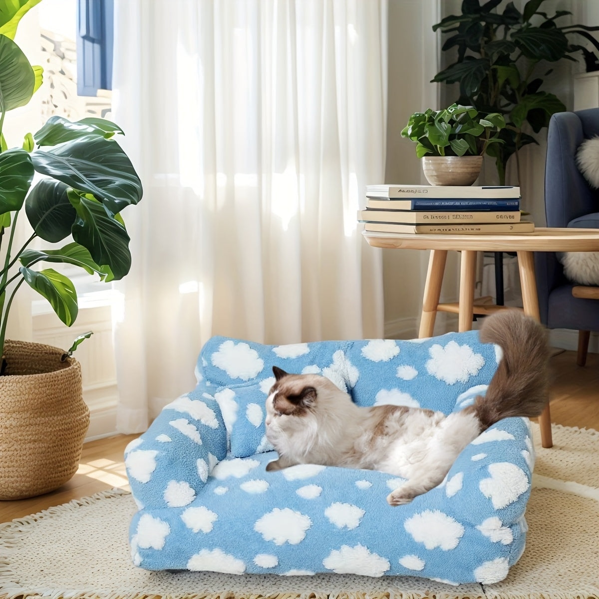 [Cozy Pet Sofa] Soft & Warm Pet Sofa Bed | Cozy Cloud Pattern for Dogs & Cats - Large, All-Season, Detachable Cover, Ideal for Indoor/Outdoor Use, Durable Polyester Cover