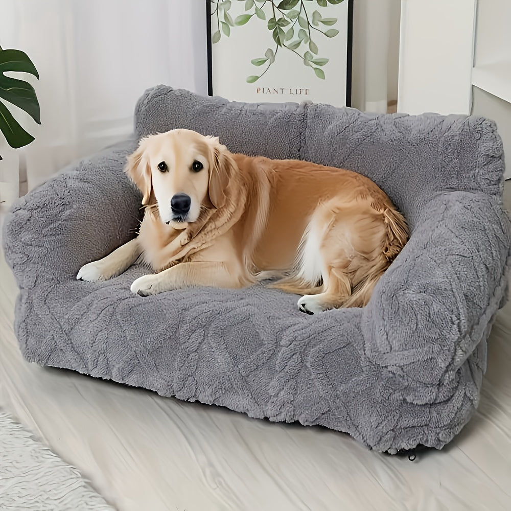 1pc Plush Pet Sofa Bed for Dogs & Cats - Removable Machine-Washable Covers, All-Season Warmth, Soft Polyester with Two Different Gray Designs, Strong & Durable, Simple & Beautiful, Ideal Gift for Pet Lovers, Pet Furniture Bed, Cozy Home Decor, Modern Pet