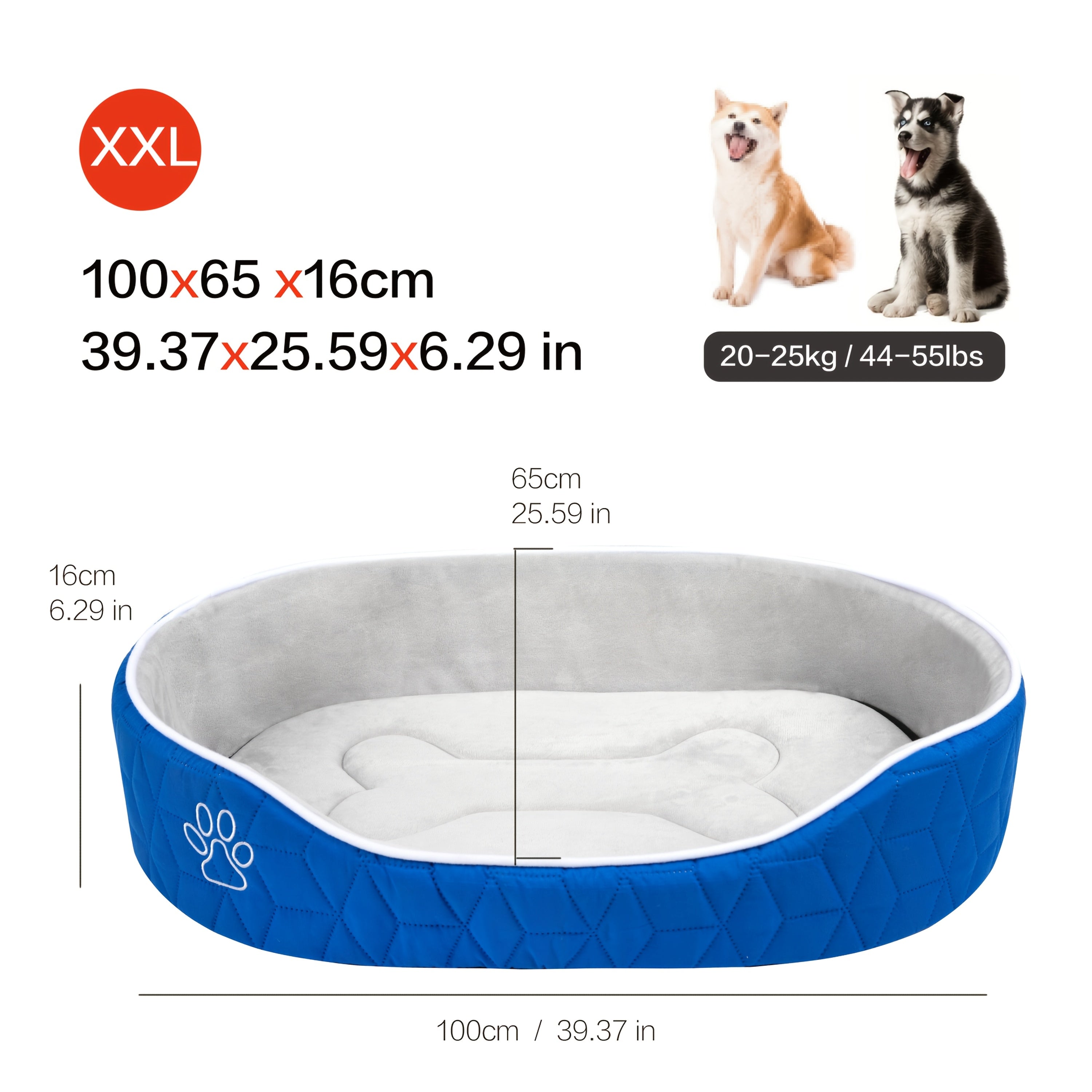 Luxurious Royal Blue Plush Dog Bed Mat - Reversible, All-Season Comfort with Non-Slip Bottom, Quilted Design for Small to Medium Breeds, Oval-Shaped Pet Nest Pad, Large Dog Bed