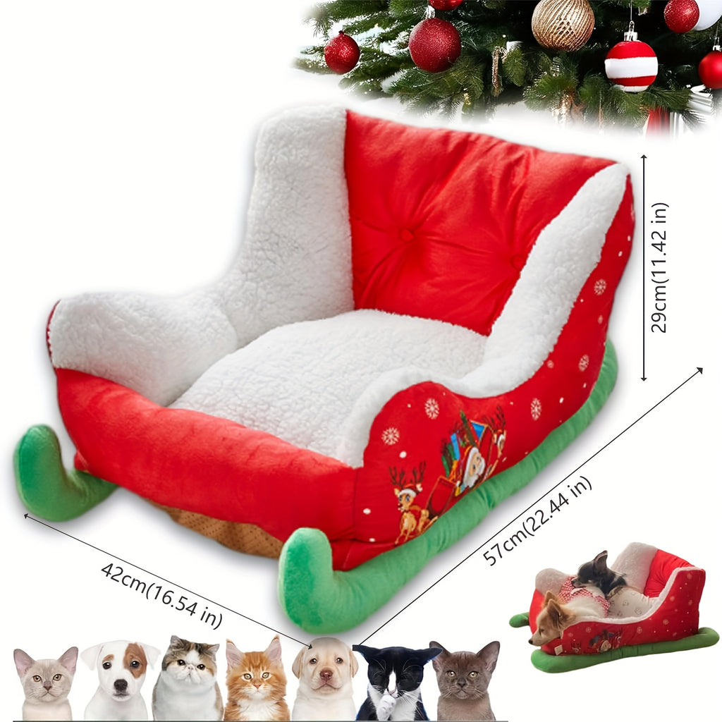 1pc Festive Red Christmas Sleigh Pet Bed for Cats & Small Dogs - Washable, Durable Holiday-Themed Pet Bed with Snowflake & Star Patterns, Perfect for Cozy Indoor Celebrations, Pet Bed for Dogs, Indoor Pet Furniture, Plush Pet Bed, Cozy Pet Bedding