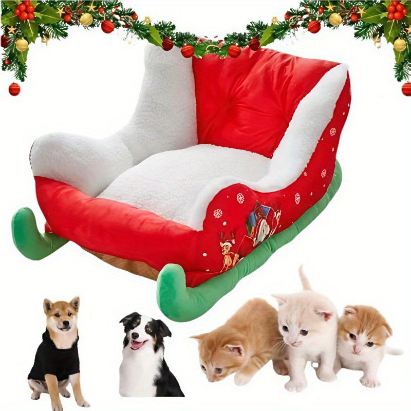 Christmas Sled Dog Bed & Cat Mat - Winter Warm Pet Bed with Removable Washable Cover, Soft Polyester Fill, Festive Red & Green Design for Small/Medium Dogs & Cats, Cozy Holiday Decor for Christmas, Christmas Bed for Dogs, Pet Comfort, Plush Pet Furniture,