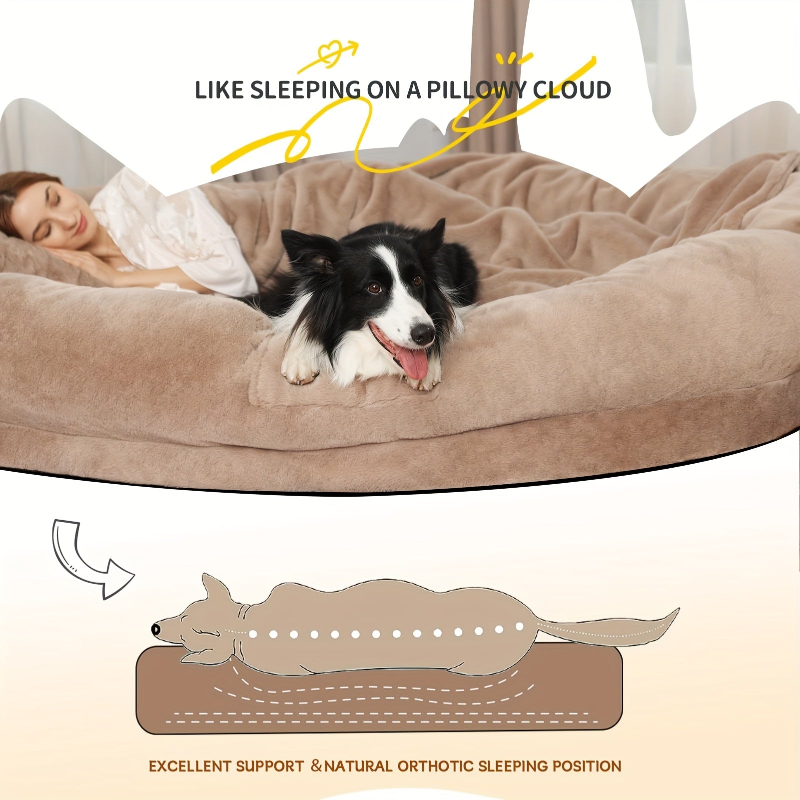 [Orthopedic Dog Bed] Orthopedic Dog Bed | Large Washable Faux Fur Pet Bed for Humans & Dogs - Shared Comfort Bed, Spacious Indoor/Outdoor Couch Replacement, Easy-Clean Shared Napping Bed, Cozy Lounging Spot, Durable Pet Bed