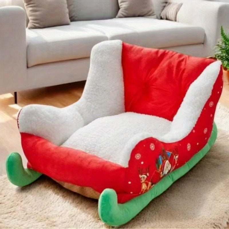 Christmas Sled Dog Bed & Cat Mat - Winter Warm Pet Bed with Removable Washable Cover, Soft Polyester Fill, Festive Red & Green Design for Small/Medium Dogs & Cats, Cozy Holiday Decor for Christmas, Christmas Bed for Dogs, Pet Comfort, Plush Pet Furniture,