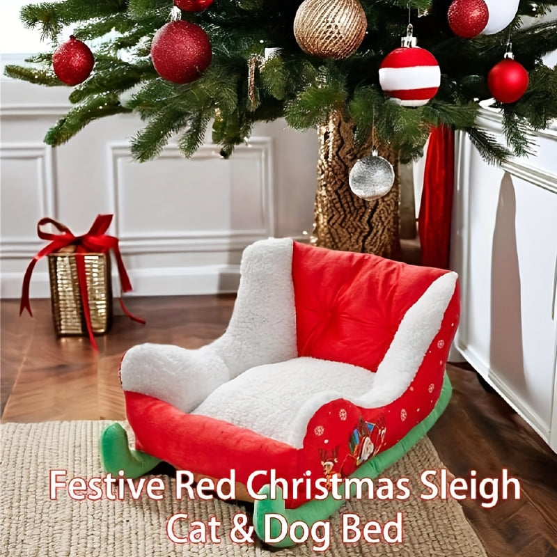 1pc Festive Red Christmas Sleigh Pet Bed for Cats & Small Dogs - Washable, Durable Holiday-Themed Pet Bed with Snowflake & Star Patterns, Perfect for Cozy Indoor Celebrations, Pet Bed for Dogs, Indoor Pet Furniture, Plush Pet Bed, Cozy Pet Bedding