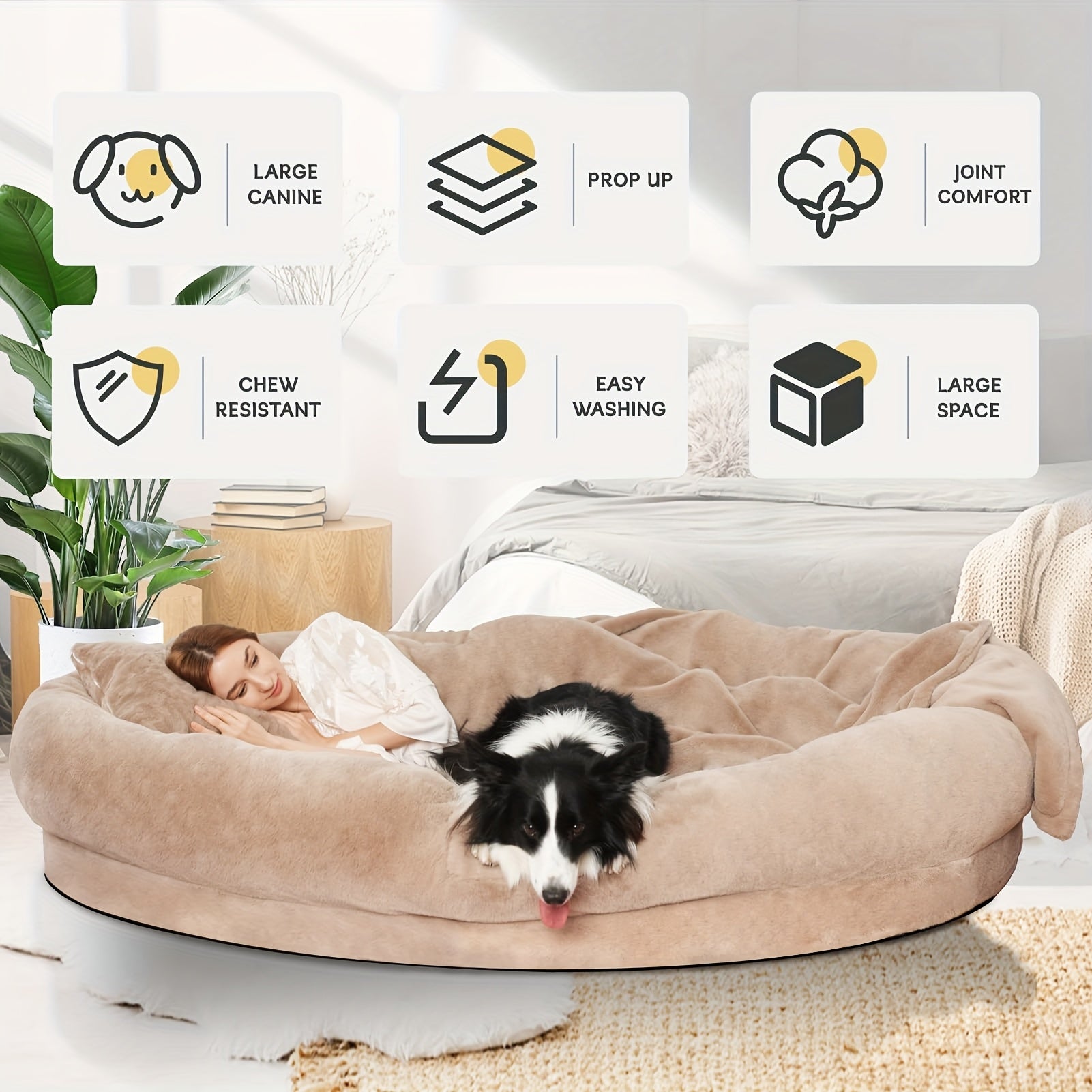 [Orthopedic Dog Bed] Orthopedic Dog Bed | Large Washable Faux Fur Pet Bed for Humans & Dogs - Shared Comfort Bed, Spacious Indoor/Outdoor Couch Replacement, Easy-Clean Shared Napping Bed, Cozy Lounging Spot, Durable Pet Bed