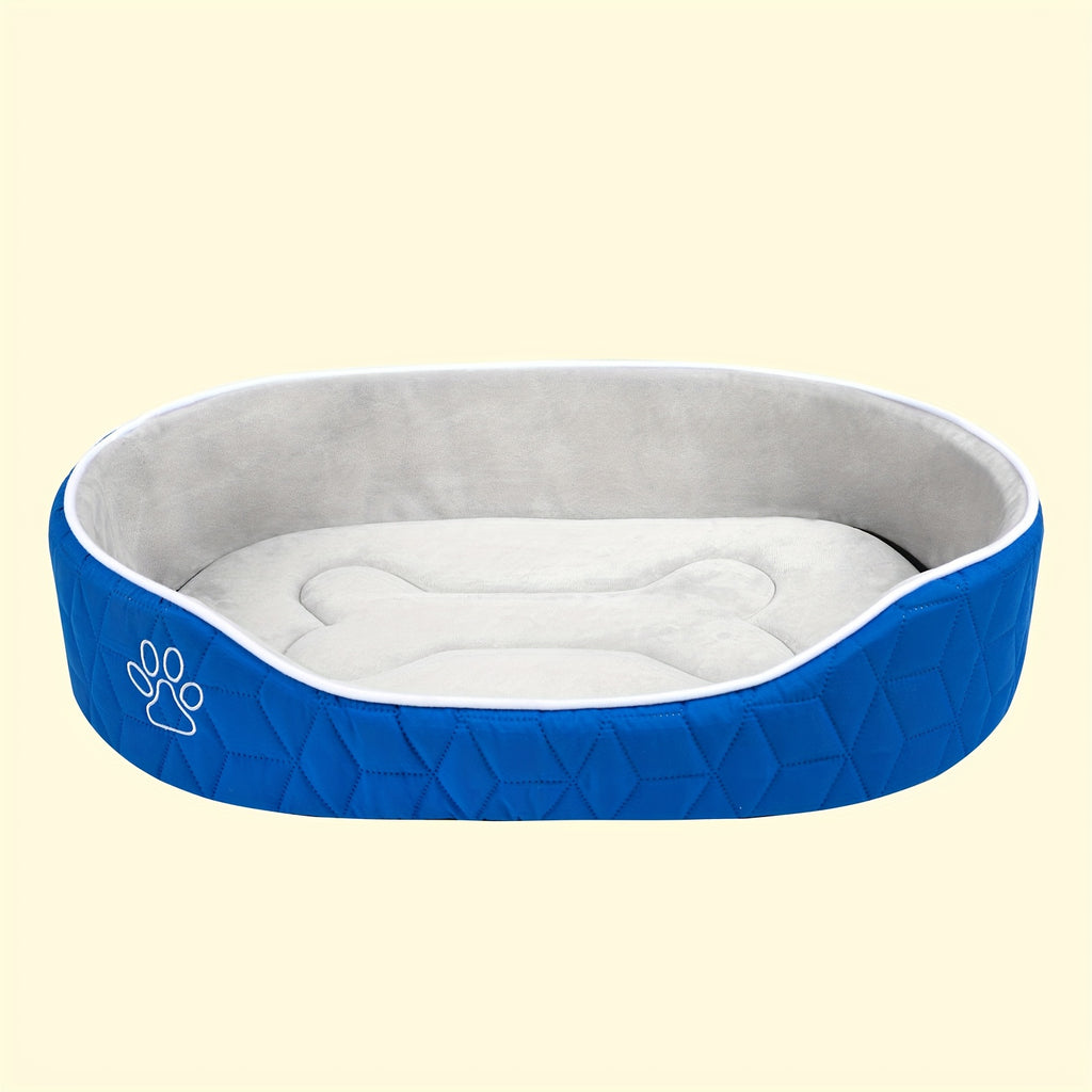 Luxurious Royal Blue Plush Dog Bed Mat - Reversible, All-Season Comfort with Non-Slip Bottom, Quilted Design for Small to Medium Breeds, Oval-Shaped Pet Nest Pad, Large Dog Bed