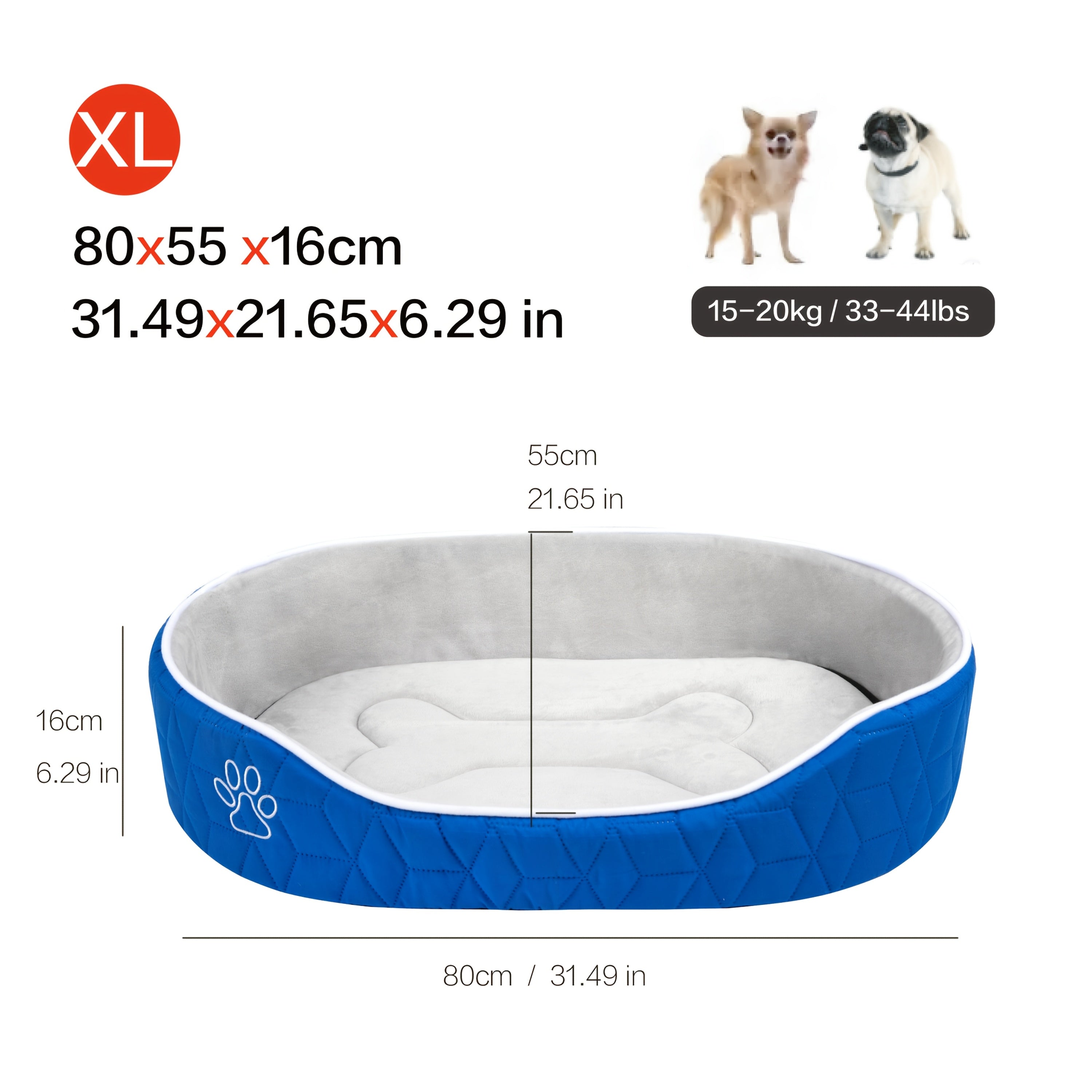 Luxurious Royal Blue Plush Dog Bed Mat - Reversible, All-Season Comfort with Non-Slip Bottom, Quilted Design for Small to Medium Breeds, Oval-Shaped Pet Nest Pad, Large Dog Bed