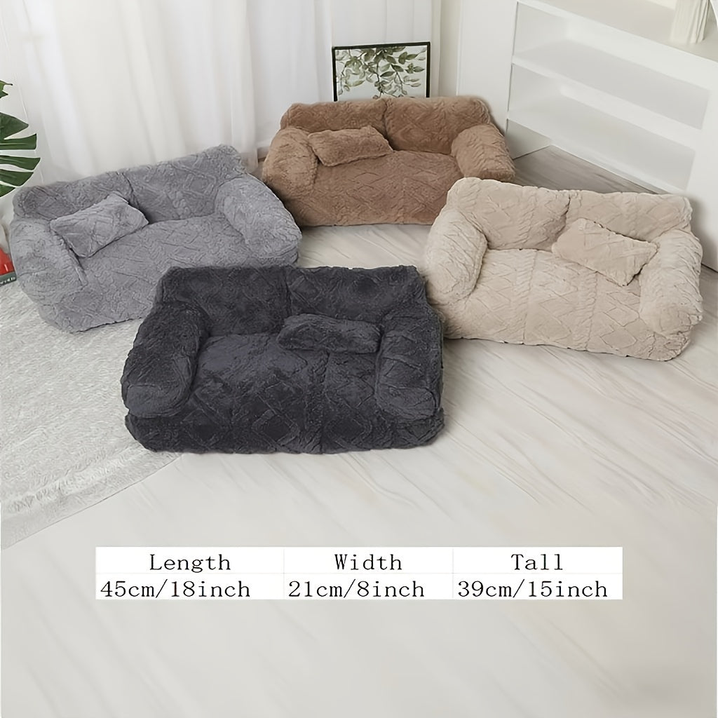 1pc Plush Pet Sofa Bed for Dogs & Cats - Removable Machine-Washable Covers, All-Season Warmth, Soft Polyester with Two Different Gray Designs, Strong & Durable, Simple & Beautiful, Ideal Gift for Pet Lovers, Pet Furniture Bed, Cozy Home Decor, Modern Pet