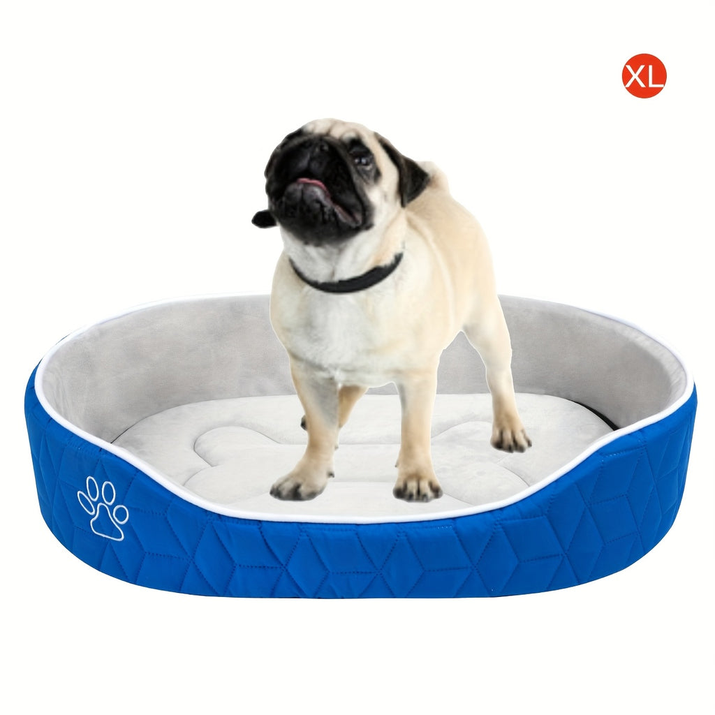 Luxurious Royal Blue Plush Dog Bed Mat - Reversible, All-Season Comfort with Non-Slip Bottom, Quilted Design for Small to Medium Breeds, Oval-Shaped Pet Nest Pad, Large Dog Bed