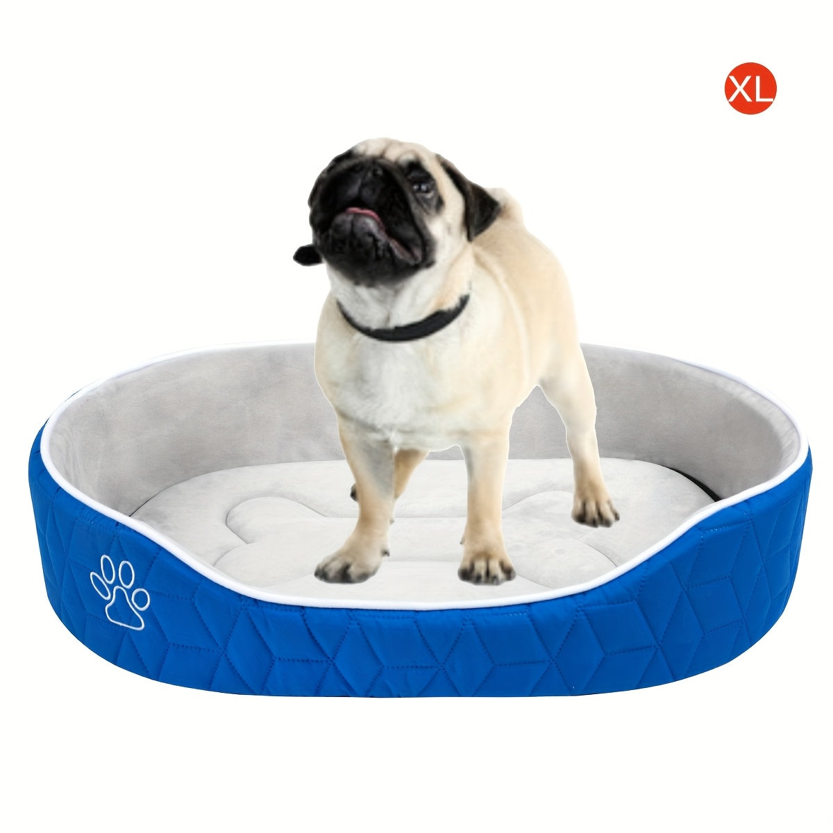 Luxurious Royal Blue Plush Dog Bed Mat - Reversible, All-Season Comfort with Non-Slip Bottom, Quilted Design for Small to Medium Breeds, Oval-Shaped Pet Nest Pad, Large Dog Bed
