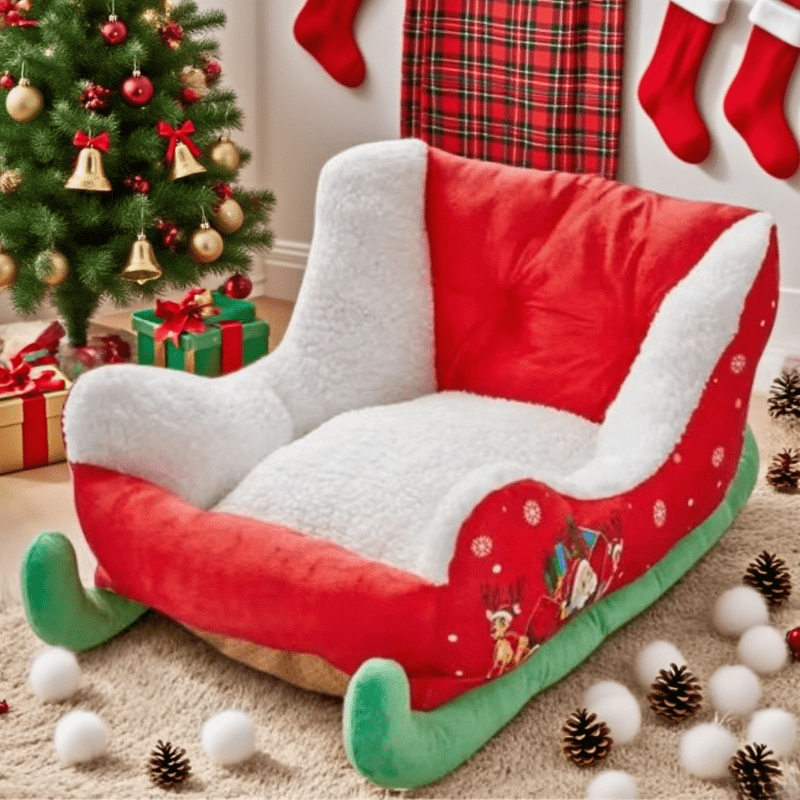 Christmas Sled Dog Bed & Cat Mat - Winter Warm Pet Bed with Removable Washable Cover, Soft Polyester Fill, Festive Red & Green Design for Small/Medium Dogs & Cats, Cozy Holiday Decor for Christmas, Christmas Bed for Dogs, Pet Comfort, Plush Pet Furniture,