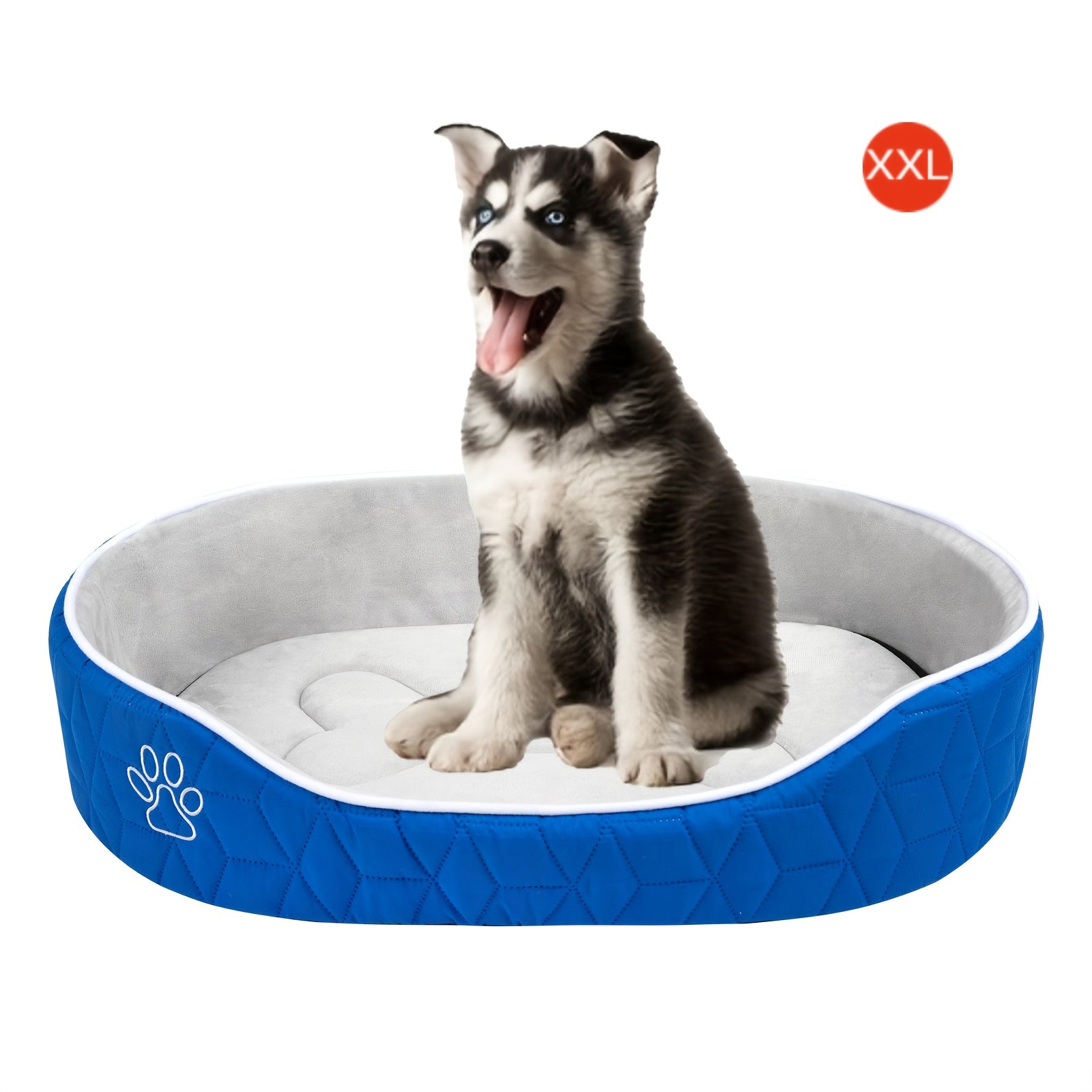 Luxurious Royal Blue Plush Dog Bed Mat - Reversible, All-Season Comfort with Non-Slip Bottom, Quilted Design for Small to Medium Breeds, Oval-Shaped Pet Nest Pad, Large Dog Bed