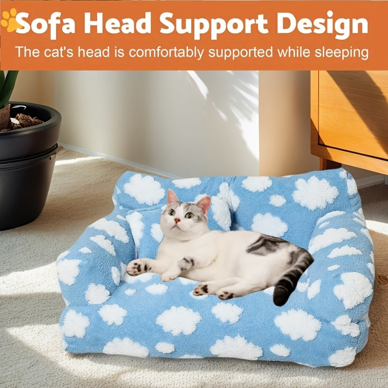 [Cozy Pet Sofa] Soft & Warm Pet Sofa Bed | Cozy Cloud Pattern for Dogs & Cats - Large, All-Season, Detachable Cover, Ideal for Indoor/Outdoor Use, Durable Polyester Cover