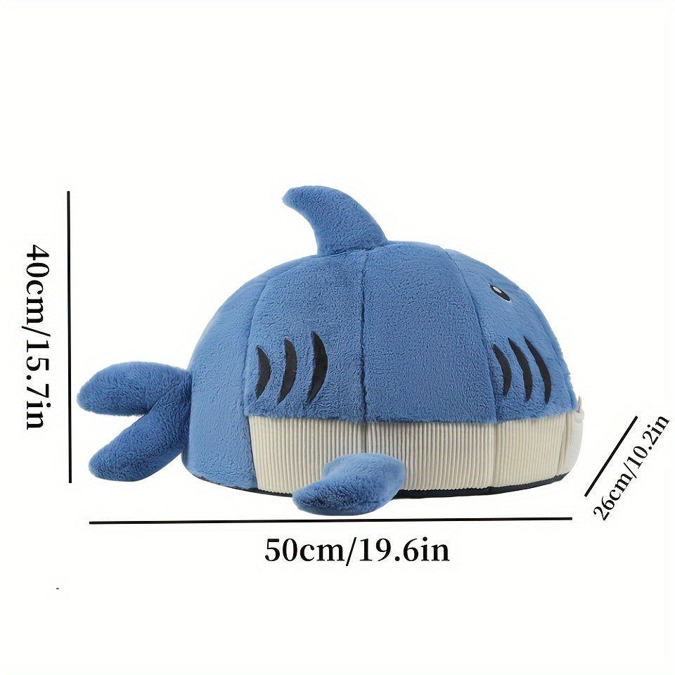 [Cozy Shark Pet Bed] Cozy Thick Plush Shark-Shaped Pet Bed for Cats & Dogs | Modern Winter Nest, Non-Assemble Polyester, Christmas Halloween Gifts