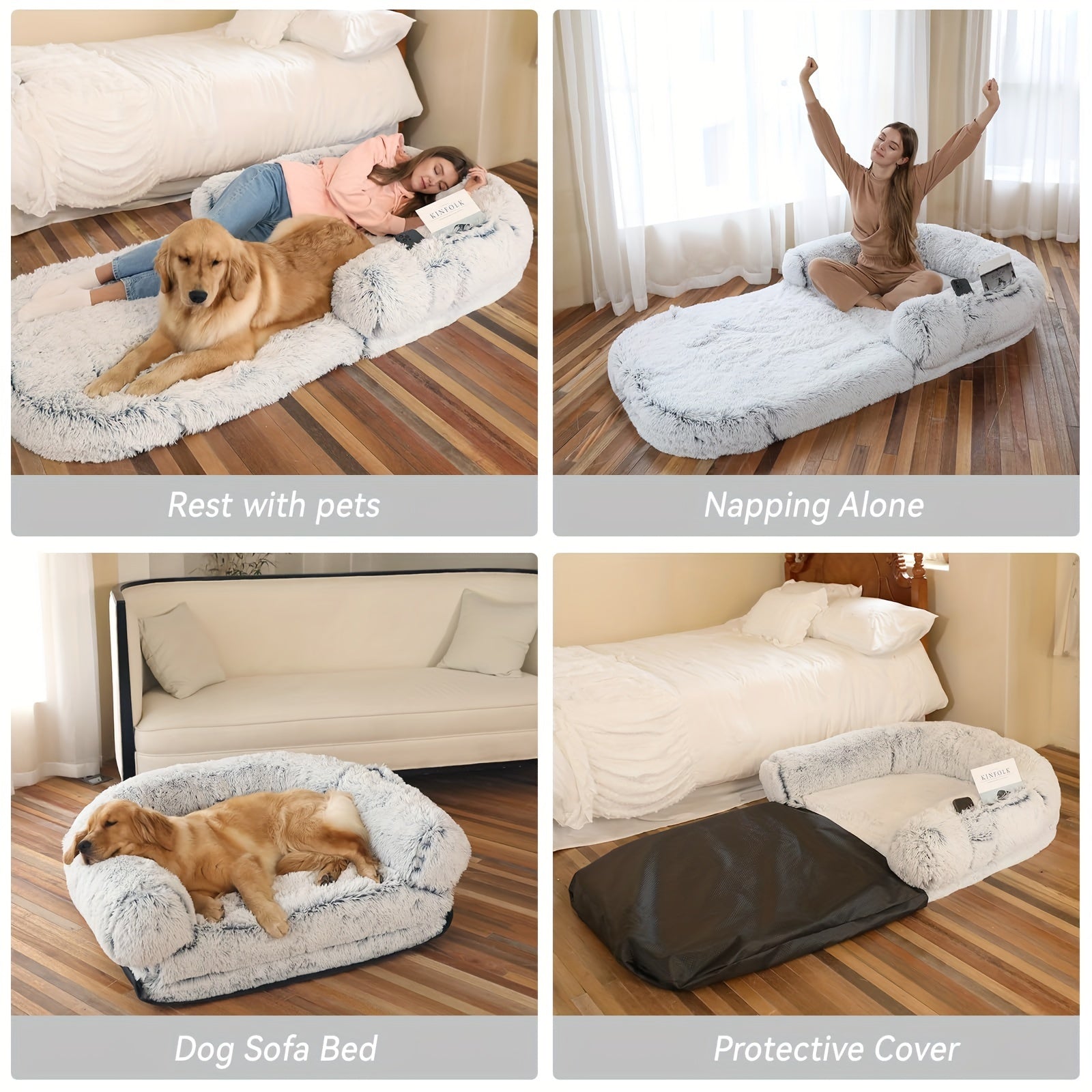 Large Plush Folding Pet Bed For Dogs And Cats - Anti-Slip Base, Cozy Winter Mattress, Soft Polyester, Fits Toy, Small, Medium, Large Breeds