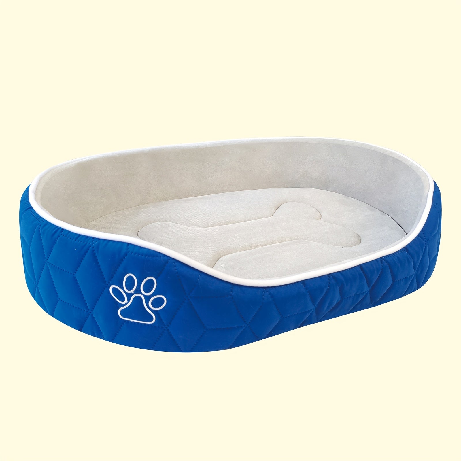 Luxurious Royal Blue Plush Dog Bed Mat - Reversible, All-Season Comfort with Non-Slip Bottom, Quilted Design for Small to Medium Breeds, Oval-Shaped Pet Nest Pad, Large Dog Bed