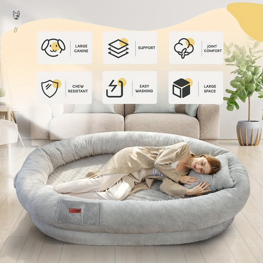 [Orthopedic Dog Bed] Orthopedic Dog Bed | Large Washable Faux Fur Pet Bed for Humans & Dogs - Shared Comfort Bed, Spacious Indoor/Outdoor Couch Replacement, Easy-Clean Shared Napping Bed, Cozy Lounging Spot, Durable Pet Bed
