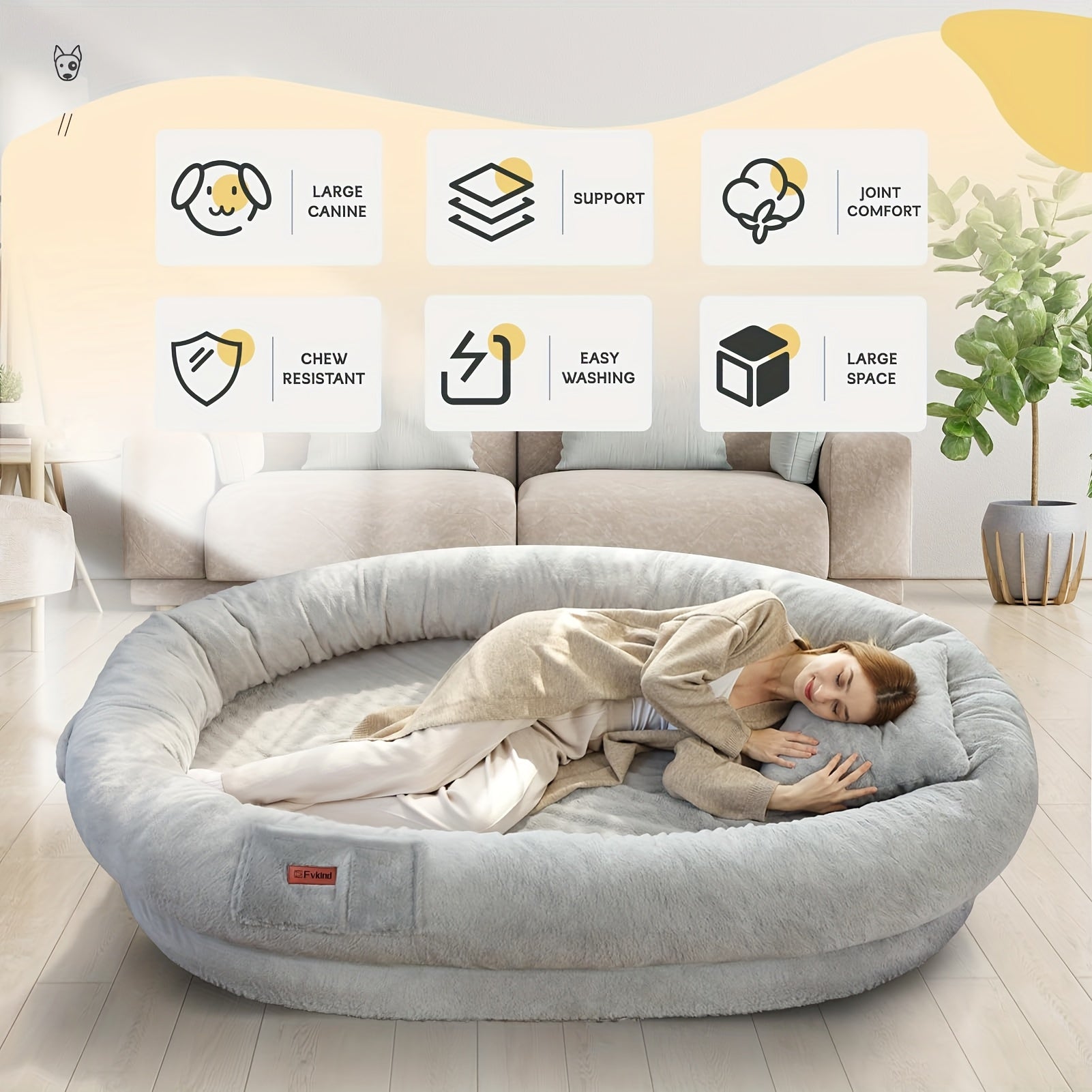 [Orthopedic Dog Bed] Orthopedic Dog Bed | Large Washable Faux Fur Pet Bed for Humans & Dogs - Shared Comfort Bed, Spacious Indoor/Outdoor Couch Replacement, Easy-Clean Shared Napping Bed, Cozy Lounging Spot, Durable Pet Bed
