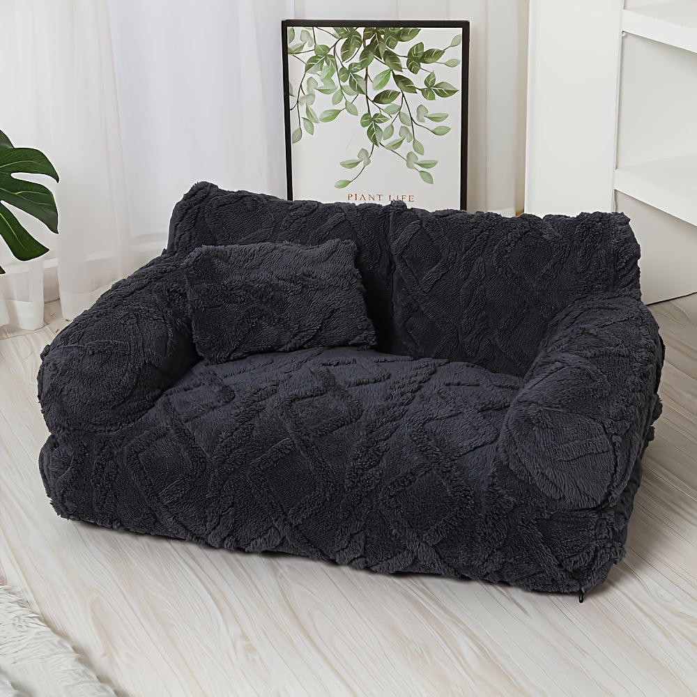 1pc Plush Pet Sofa Bed for Dogs & Cats - Removable Machine-Washable Covers, All-Season Warmth, Soft Polyester with Two Different Gray Designs, Strong & Durable, Simple & Beautiful, Ideal Gift for Pet Lovers, Pet Furniture Bed, Cozy Home Decor, Modern Pet