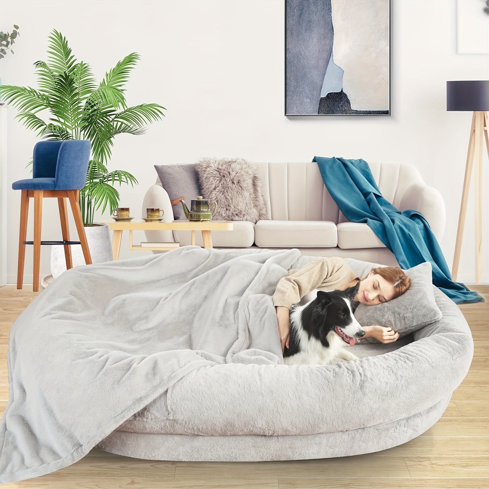 [Orthopedic Dog Bed] Orthopedic Dog Bed | Large Washable Faux Fur Pet Bed for Humans & Dogs - Shared Comfort Bed, Spacious Indoor/Outdoor Couch Replacement, Easy-Clean Shared Napping Bed, Cozy Lounging Spot, Durable Pet Bed
