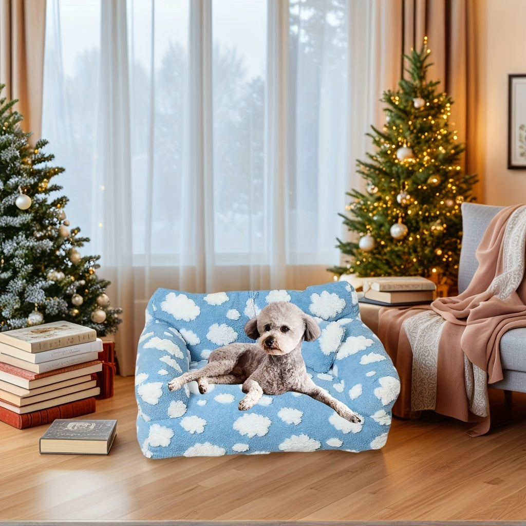 [Cozy Pet Sofa] Soft & Warm Pet Sofa Bed | Cozy Cloud Pattern for Dogs & Cats - Large, All-Season, Detachable Cover, Ideal for Indoor/Outdoor Use, Durable Polyester Cover