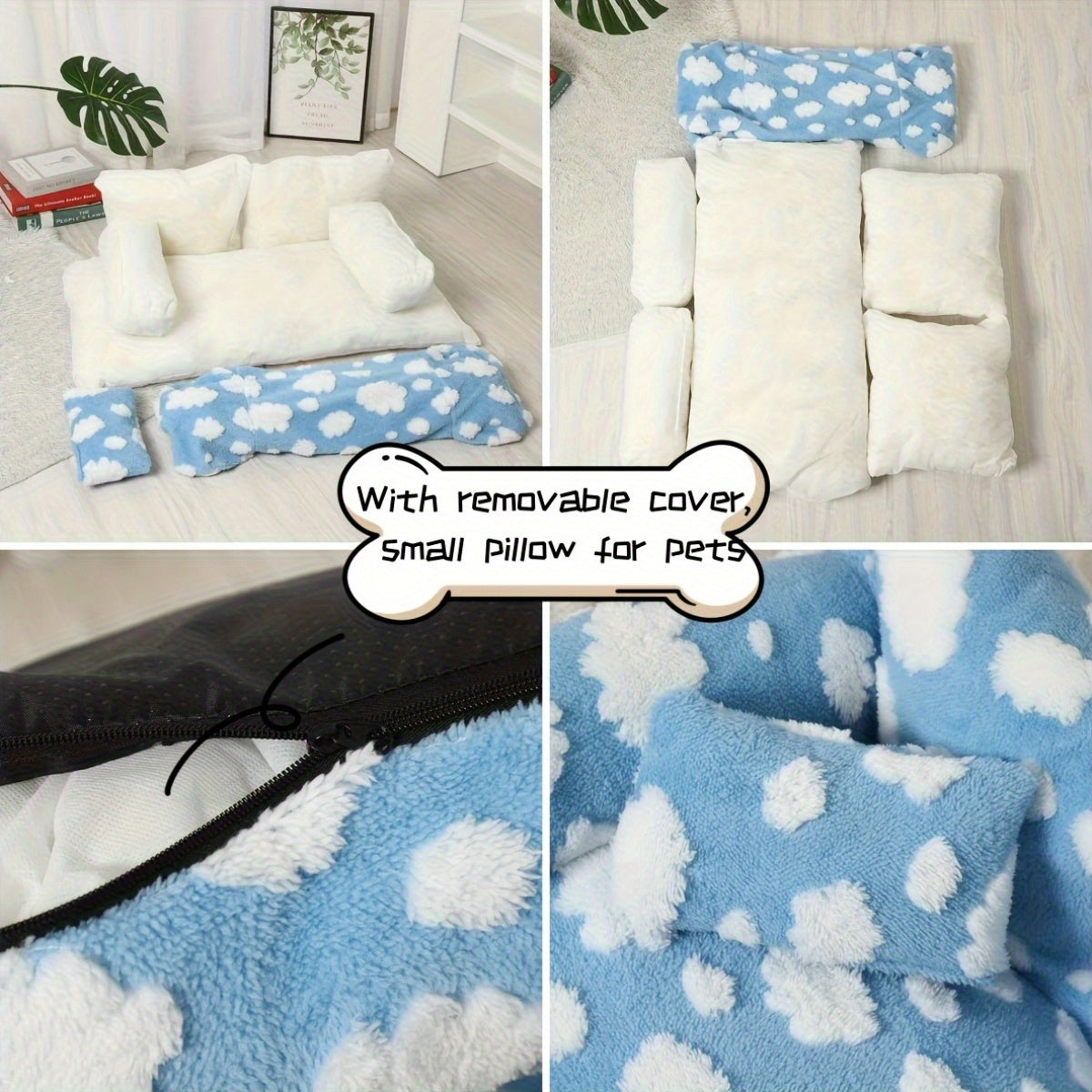 [Cozy Pet Sofa] Soft & Warm Pet Sofa Bed | Cozy Cloud Pattern for Dogs & Cats - Large, All-Season, Detachable Cover, Ideal for Indoor/Outdoor Use, Durable Polyester Cover