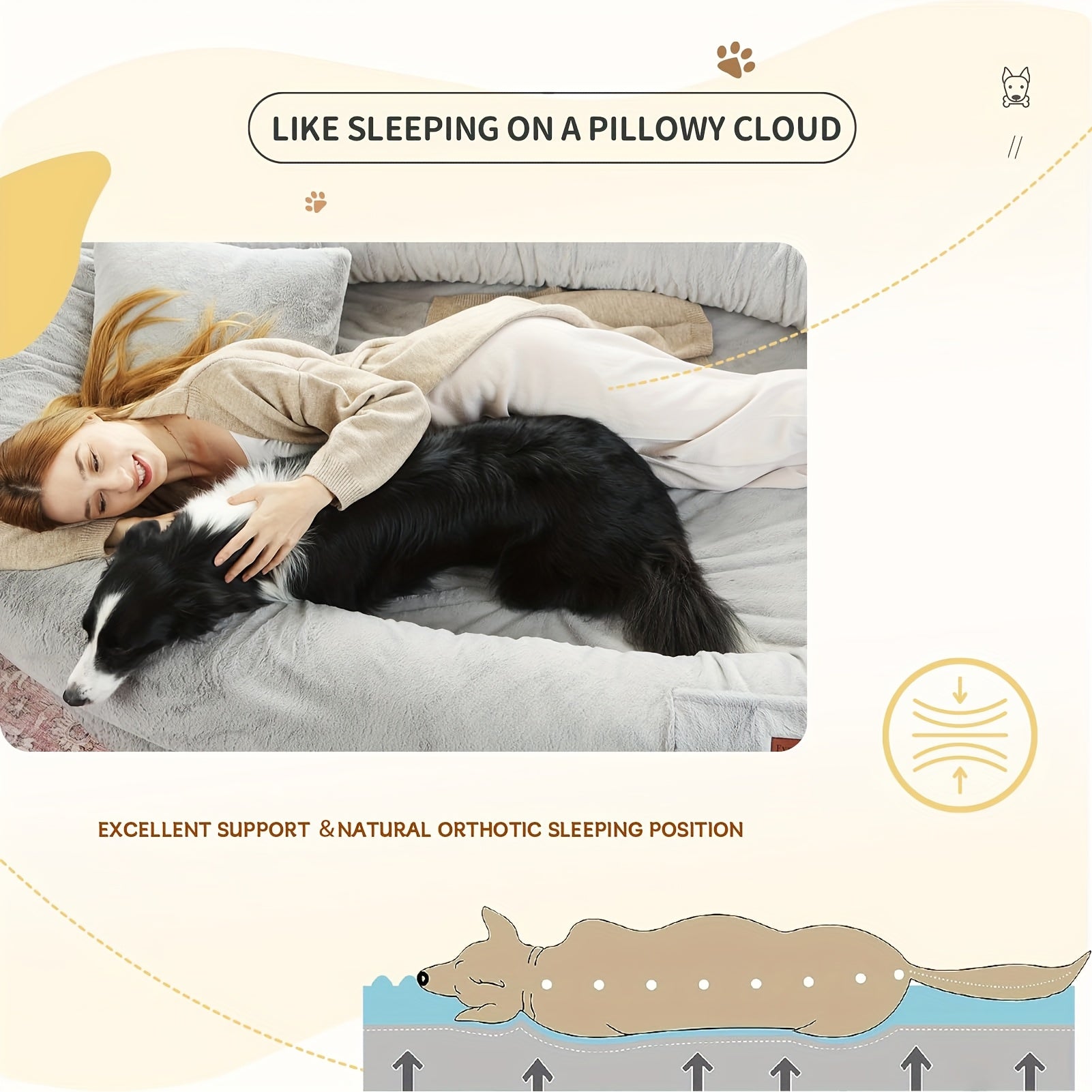 [Orthopedic Dog Bed] Orthopedic Dog Bed | Large Washable Faux Fur Pet Bed for Humans & Dogs - Shared Comfort Bed, Spacious Indoor/Outdoor Couch Replacement, Easy-Clean Shared Napping Bed, Cozy Lounging Spot, Durable Pet Bed