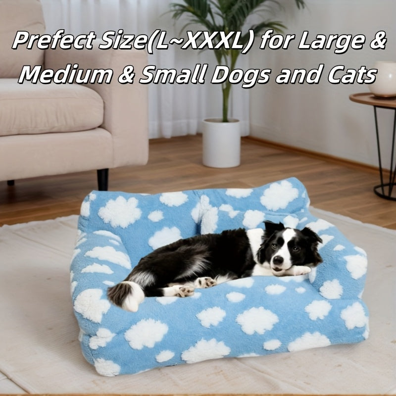 [Cozy Pet Sofa] Soft & Warm Pet Sofa Bed | Cozy Cloud Pattern for Dogs & Cats - Large, All-Season, Detachable Cover, Ideal for Indoor/Outdoor Use, Durable Polyester Cover