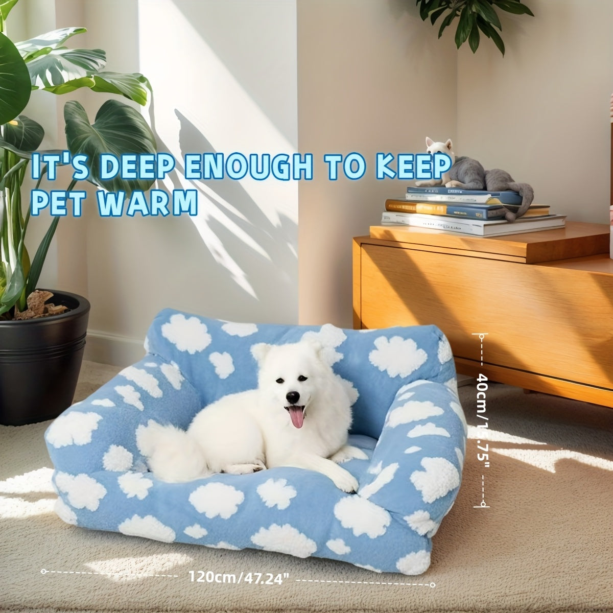 [Cozy Pet Sofa] Soft & Warm Pet Sofa Bed | Cozy Cloud Pattern for Dogs & Cats - Large, All-Season, Detachable Cover, Ideal for Indoor/Outdoor Use, Durable Polyester Cover