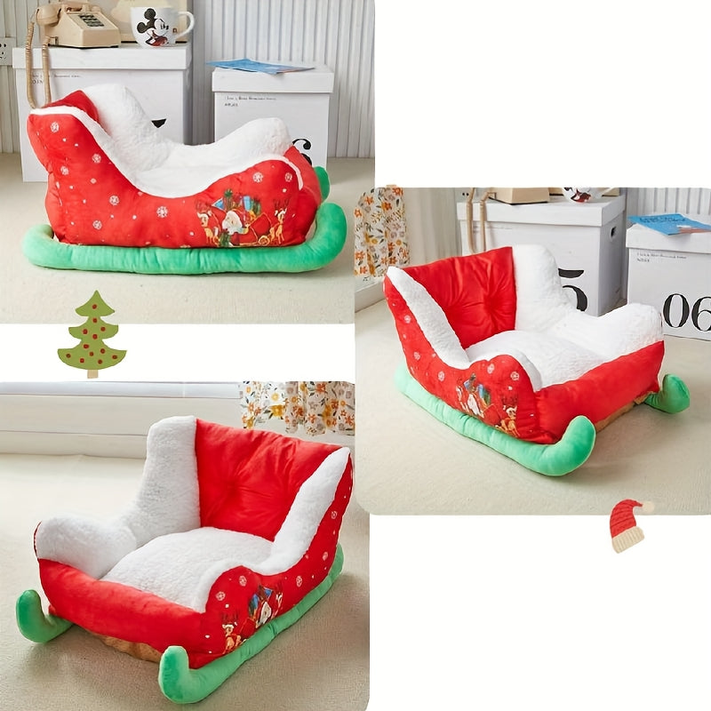 1pc Festive Red Christmas Sleigh Pet Bed for Cats & Small Dogs - Washable, Durable Holiday-Themed Pet Bed with Snowflake & Star Patterns, Perfect for Cozy Indoor Celebrations, Pet Bed for Dogs, Indoor Pet Furniture, Plush Pet Bed, Cozy Pet Bedding