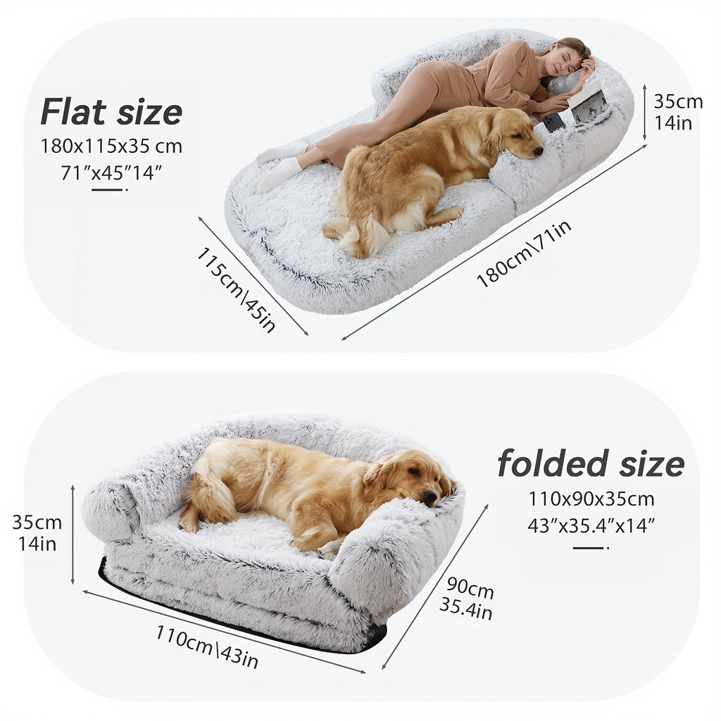 Large Plush Folding Pet Bed For Dogs And Cats - Anti-Slip Base, Cozy Winter Mattress, Soft Polyester, Fits Toy, Small, Medium, Large Breeds