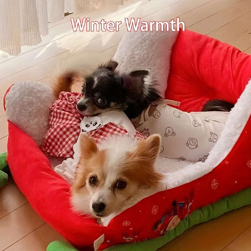 1pc Festive Red Christmas Sleigh Pet Bed for Cats & Small Dogs - Washable, Durable Holiday-Themed Pet Bed with Snowflake & Star Patterns, Perfect for Cozy Indoor Celebrations, Pet Bed for Dogs, Indoor Pet Furniture, Plush Pet Bed, Cozy Pet Bedding