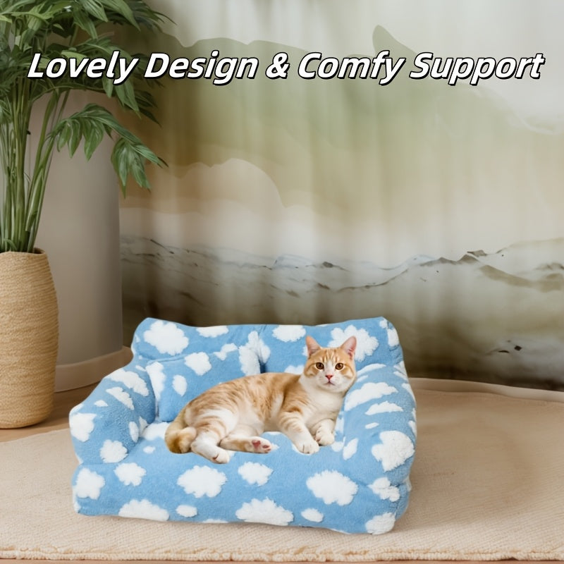 [Cozy Pet Sofa] Soft & Warm Pet Sofa Bed | Cozy Cloud Pattern for Dogs & Cats - Large, All-Season, Detachable Cover, Ideal for Indoor/Outdoor Use, Durable Polyester Cover
