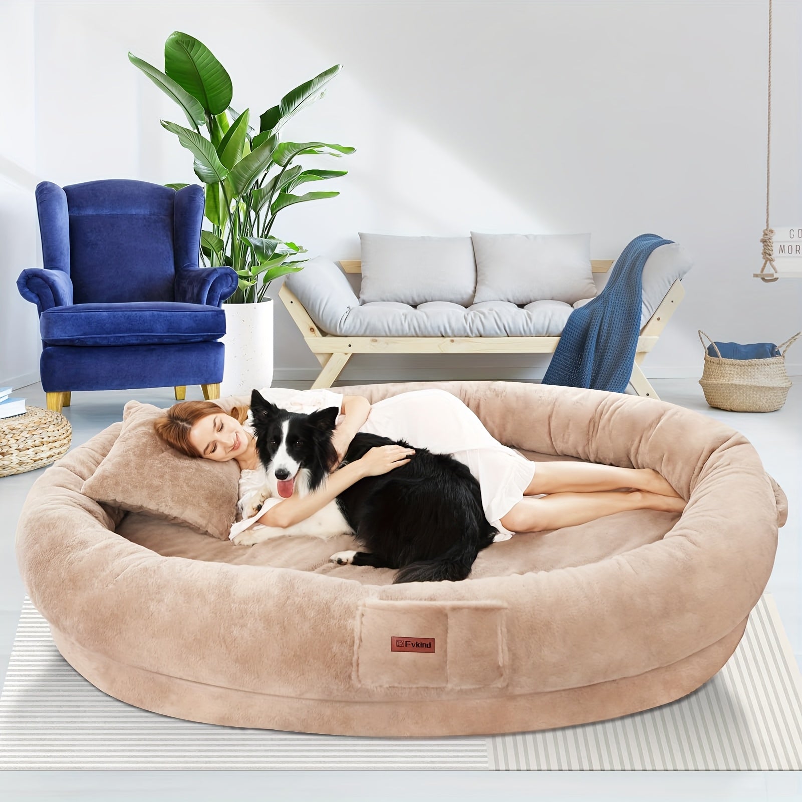[Orthopedic Dog Bed] Orthopedic Dog Bed | Large Washable Faux Fur Pet Bed for Humans & Dogs - Shared Comfort Bed, Spacious Indoor/Outdoor Couch Replacement, Easy-Clean Shared Napping Bed, Cozy Lounging Spot, Durable Pet Bed